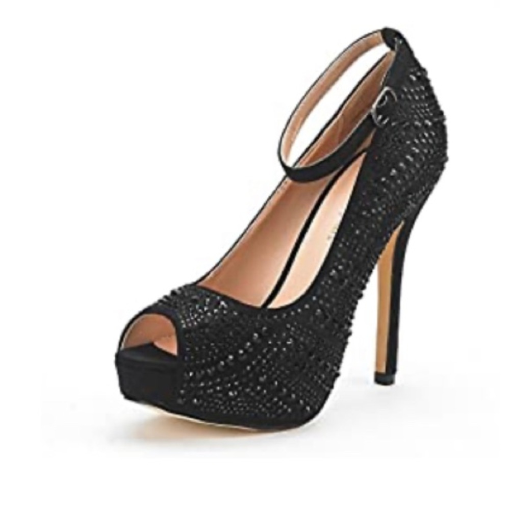 DREAM PAIRS Women's Swan-10 High Heel Plaform Dress Pump with black sparkles.